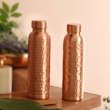 Load image into Gallery viewer, Premium Finish Hammered Design Copper Bottle by Yellow Tribe
